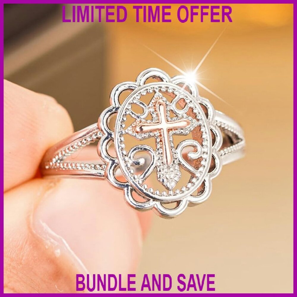 Sterling Silver Plated Cross Statement Ring Size … - image 4